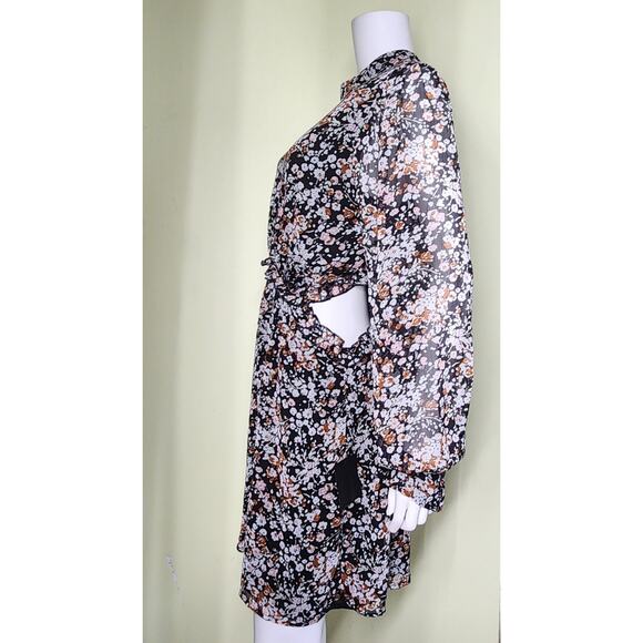 Lulus Autumn Bliss Cutout Mini Dress Size XL Dark Floral Long Sleeve  Boho - Picture 7 of 14